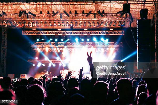 concert crowd silhouette - stage fotografías e imágenes de stock