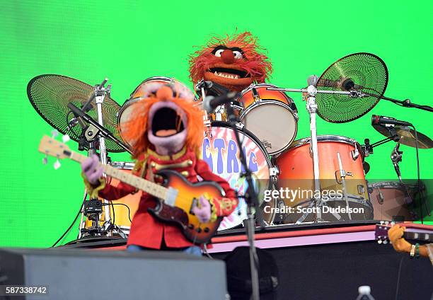 Musicians Floyd Pepper and Animal of the Muppets perform onstage with Dr. Teeth and the Electric Mayhem at Golden Gate Park on August 7, 2016 in San...