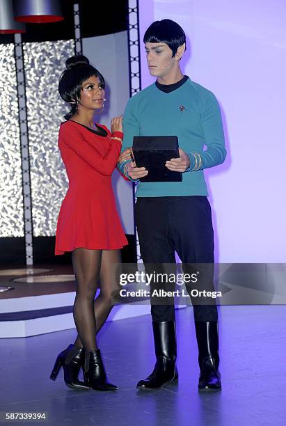 Uhura and Spock at the MAC Booth on day 5 of Creation Entertainment's Official Star Trek 50th Anniversary Convention at the Rio Hotel & Casino on...