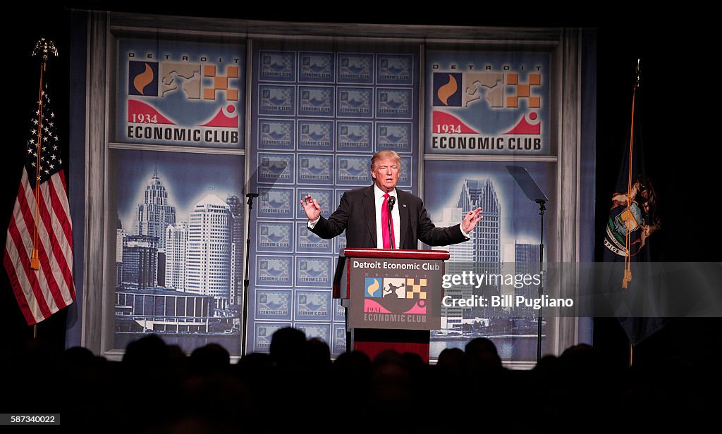 GOP Presidential Candidate Donald Trump Gives Economic Policy Address In Detroit