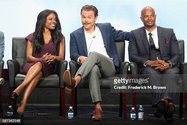 Actors Keesha Sharp, Clayne Crawford and Damon Wayons speak onstage at the 'Lethal Weapon' panel discussion during the FOX portion of the 2016...