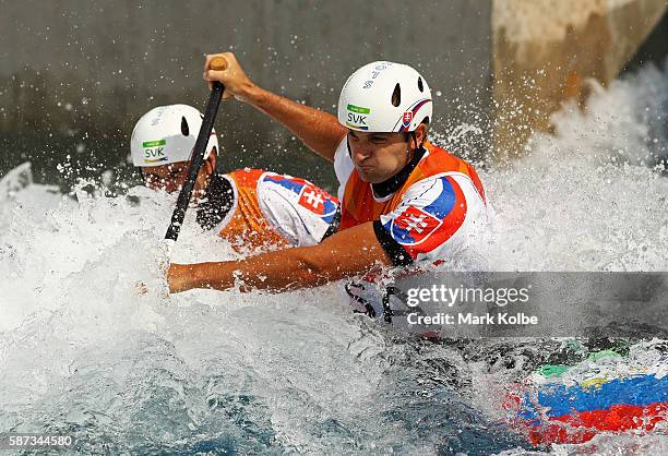 Ladislav Skantar and Peter Skantar of Slovakia compete during the Men's Canoe Double Slalom heats on Day 3 of the Rio 2016 Olympic Games at the...
