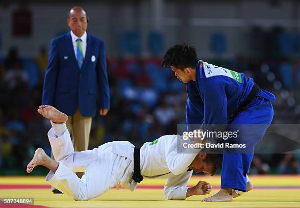 Shohei Ono of Japan competes against Dirk van Tichelt of Belgium in the Men's -73 kg Semifinal of Table A Judo match on Day 3 of the Rio 2016 Olympic...