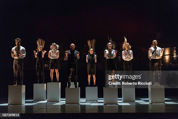 The Holy Body Tattoo perform on stage during the "monumental" photocall with live music from Godspell You! Black Emporer at Edinburgh Playhouse on...