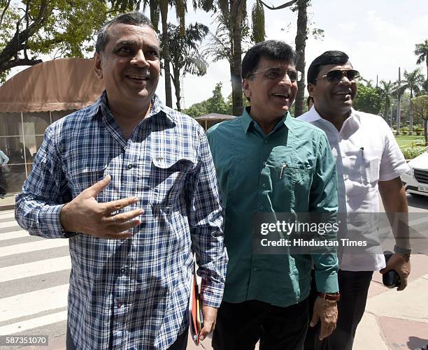 MPs Paresh Rawal and Kirit Somaiya and other arrive for the Parliament Monsoon Session on August 8, 2016 in New Delhi, India.