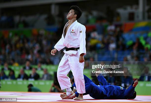 Shohei Ono of Japan reacts after defeating Rustam Orujov of Azerbaijan `in the Men's -73 kg Final - Gold Medal Contest on Day 3 of the Rio 2016...