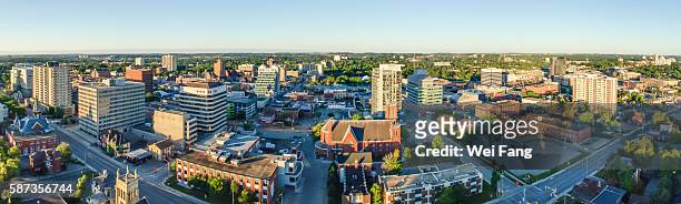 panoramic view of downtown kitchener at sunrise - kitchener canada stock pictures, royalty-free photos & images