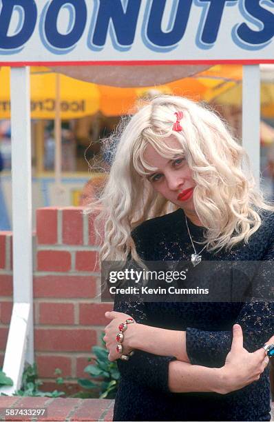 Singer and guitarist Kat Bjelland, of American punk rock band Babes In Toyland, at the Dreamland amusement park, Margate, Kent, UK, July 1992. (Photo...