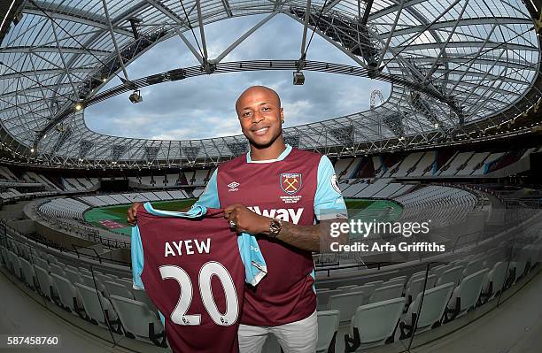 West Ham United unveil new signing Andre Ayew at London Stadium on August 8, 2016 in Stratford, England.