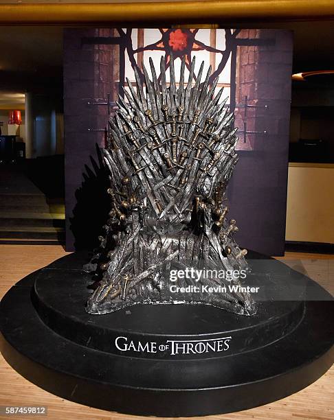 The Iron Throne on display during the announcement of the Game of Thrones® Live Concert Experience featuring composer Ramin Djawadi at the Hollywood...