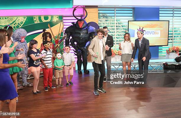 Actor Art Parkinson, Francisco Caceres, Adamari Lopez and Diego Schoening are seen on the set Of Telemundo's "Un Nuevo Dia" at Telemundo Studio to...