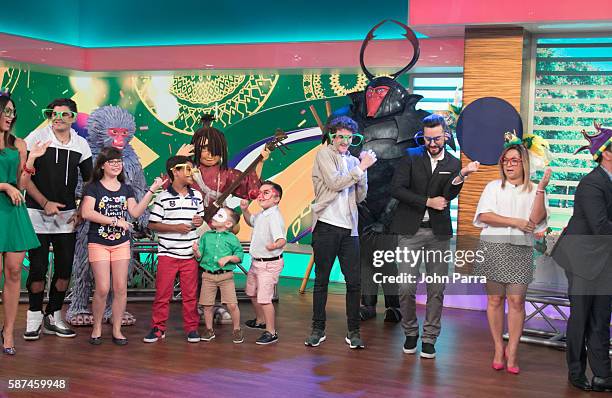 Actor Art Parkinson, Francisco Caceres, Adamari Lopez and Diego Schoening are seen on the set Of Telemundo's "Un Nuevo Dia" at Telemundo Studio to...