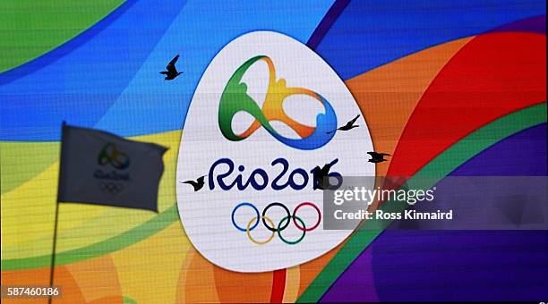 Pin flag on the 18th green during a practice round at Olympic Golf Course on August 8, 2016 in Rio de Janeiro, Brazil.