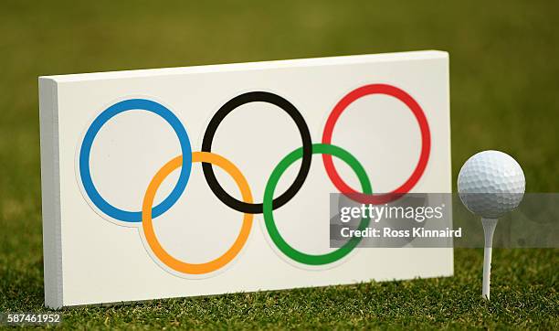 General view of a tee marker during a practice round at Olympic Golf Course on August 8, 2016 in Rio de Janeiro, Brazil.