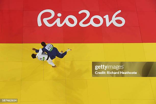 Shohei Ono of Japan competes against Rustam Orujov of Azerbaijan in the Men's -73 kg Final - Gold Medal Contest on Day 3 of the Rio 2016 Olympic...