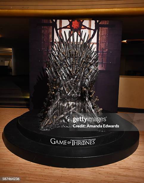 The Iron Throne is displayed at HBO's "Game Of Thrones" Live Concert and Q&A event with composer Ramin Djawadi at the Hollywood Palladium on August...