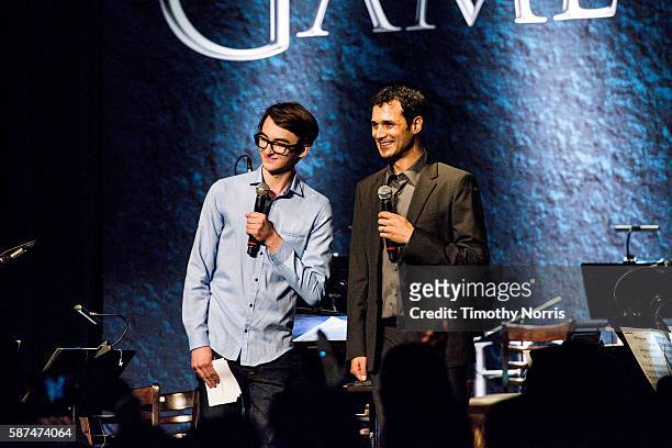 Actor Isaac Hempstead Wright and composer Ramin Djawadi speak onstage during the announcement of the Game of Thrones Live Concert Experience...
