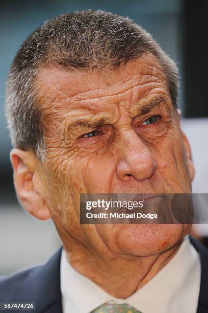 Beyondblue Chairman Jeff Kennett speaks to media about the Pride Game during an AFL media opportunity at Etihad Stadium on August 9, 2016 in...