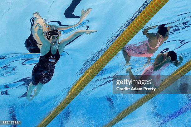 Lilly King of the United States and Yulia Efimova of Russia compete in the Women's 100m Breaststroke Final on Day 3 of the Rio 2016 Olympic Games at...
