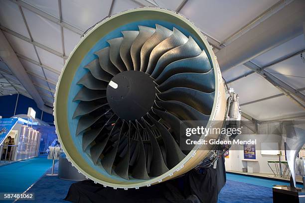 The Engine Alliance GP7200 new turbofan jet engine on display during the Farnborough Airshow. Although the Airbus A380 plane on dispaly during the...