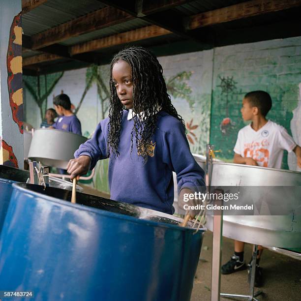 Performance by the steel band at Kingsmead Primary School during a school fete. The school primarily serves children who live on the Kingsmead Estate...