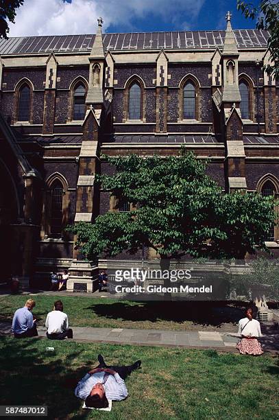 Businesspeople Relaxing Outside the Southwark Cathedral
