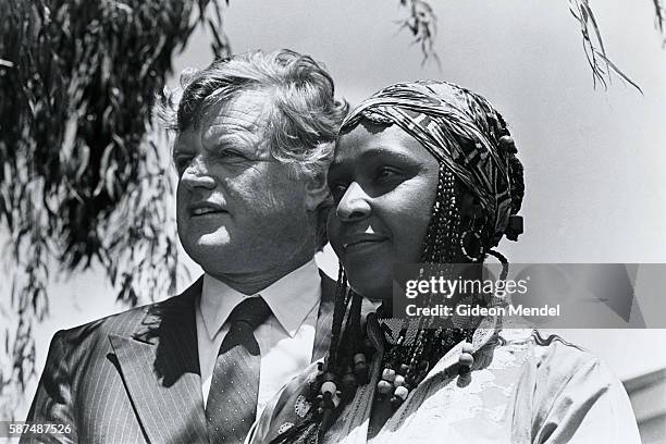 Senator Edward Kennedy with Winnie Mandela who is in exile in Brandfort, Free State, South Africa.