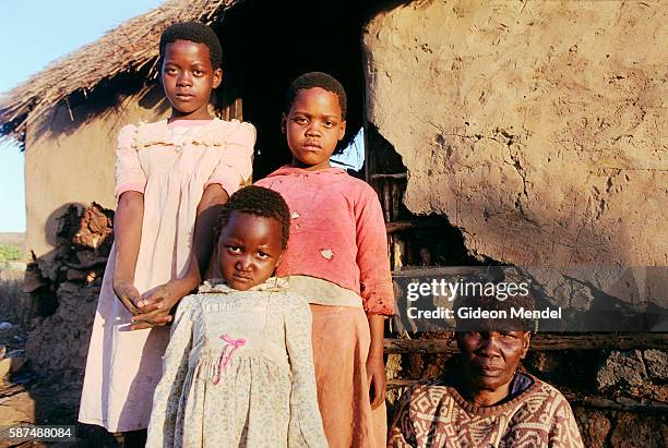 Portrait of a granny-headed household. From left to right: AIDS orphans Nosipho Ndlangamandla , Gwalisile Ndlangamandla , Pumelele Ndlangamandla ,...