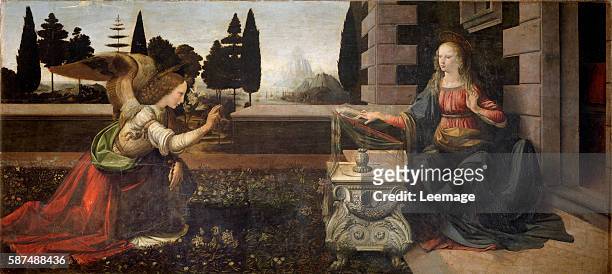 The annunciation - Painting by Leonardo da Vinci , oil on wood, 1472-1475 - Florence, galleria degli Uffizi