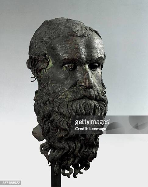 Magna Graecia : Head of an old man with long beard the so-called philosopher of Porticello - Bronze sculpture , 460-440 BC, from the wreck discovered...