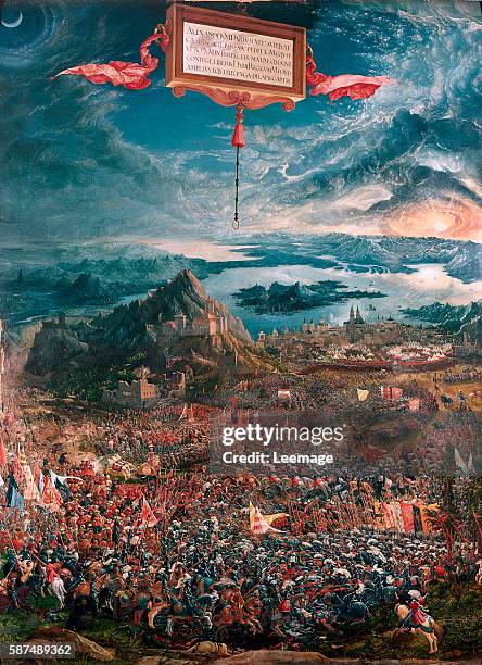 The Battle of Issus between Alexander the Great and Darius III - Painting by Albrecht Altdorfer , oil on wood, 1529 - Alte Pinakothek, Munich