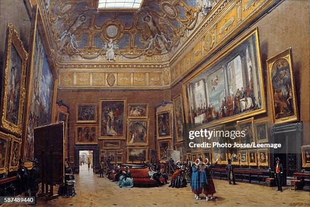 View of the "Grand Salon Carre in the Louvre" Painting by Giuseppe Castiglione 1861. 0,69 x 1,03 m. Louvre Museum, Paris