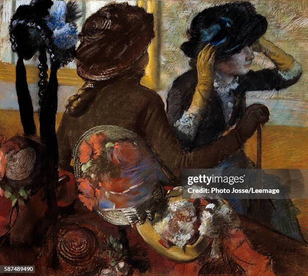 At the milliner. Pastel on paper by Edgar Degas 1882 75 x 0,84 m. Thyssen Bornemisza museum, Madrid