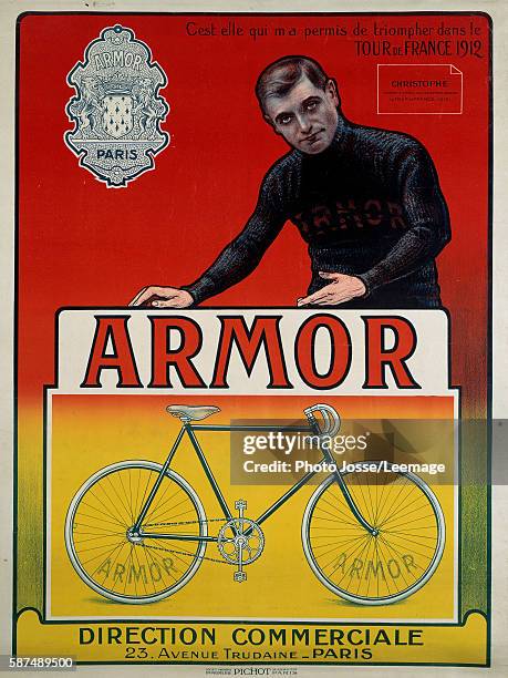 Advertising poster for the bike "Armor" with the cyclist Eugene Christophe : "It is what allowed me to triumph in the Tour de France of 1912", 20th...