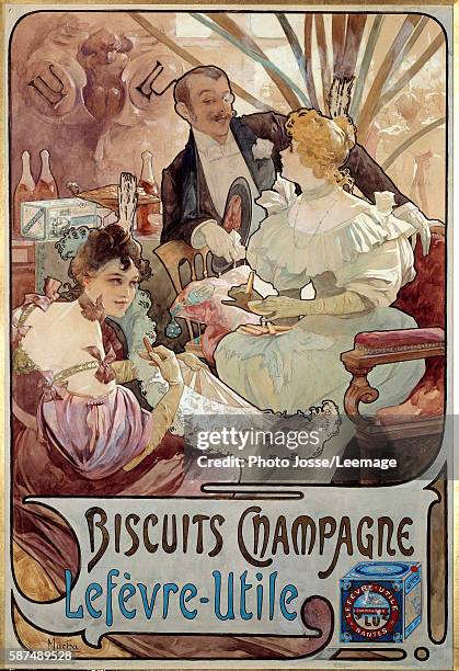 Advertising poster for Biscuits Champagne manufactured by Lefevre-Utile , by Alphonse Mucha 1897