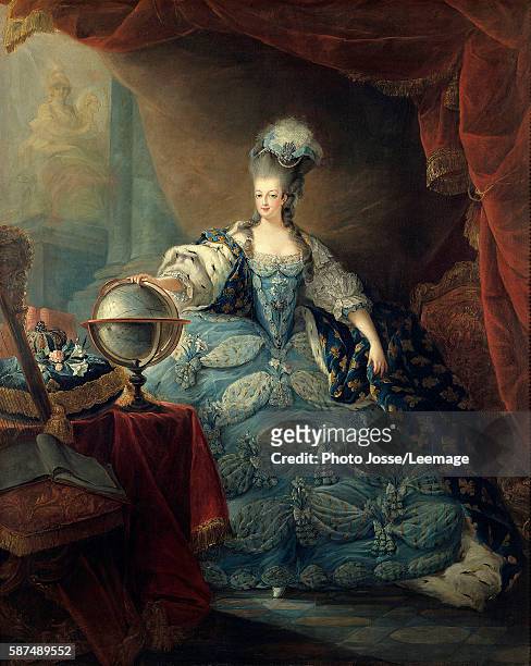 Full-length portrait of Marie Antoinette de Lorraine Habsburg said "Portrait with the Globe" Marie Antoinette, Queen of France is represented in...
