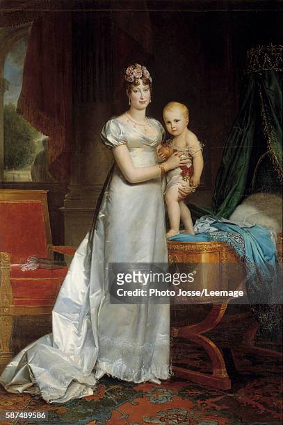 Portrait of the Empress Marie Louise and the King of Rome. Painting by Francois Gerard 1813. 2,40 x 1,62 m. Castle Museum, Versailles, France