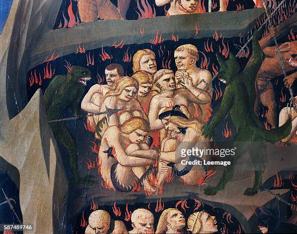 Hell with demons punishing the slothful, detail from The Last Judgement by Giovanni da Fiesole known as Fra Angelico -Florence, Museo Di San Marco