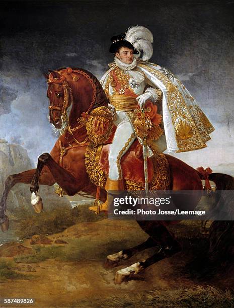 Equestrian portrait of Jerome Bonaparte , King of Westphalia. Painting by Antoine Jean Gros , called baron Gros. 1808. 3,21 x 2,65 m. Versailles,...