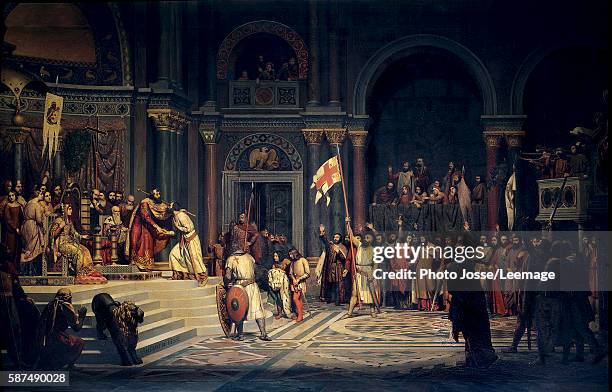 "Godfroy of Bouillon , Duke of the Basse-Lorraine making a pact of allegiance to the Byzantine Emperor Alexius Comnenus in Constantinople,1097 "...