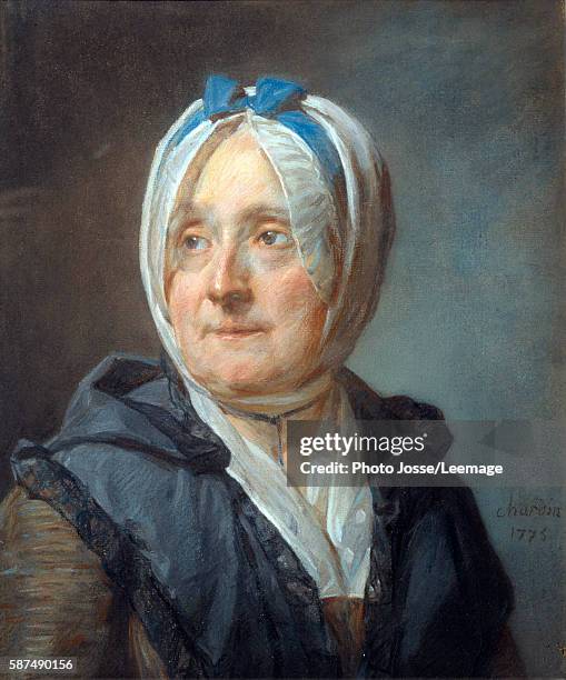 Portrait of Madame Chardin born Francoise Marguerite Pouget , second wife of Jean Baptiste Simeon Chardin. Pastel painting by Jean Baptiste Simeon...