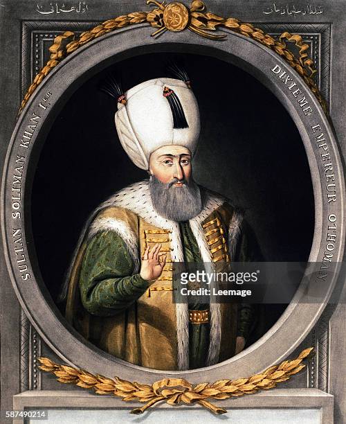 Portrait of Suleyman I , 10th Sultan of the Ottoman Empire. - Miniature, 16th century. Topkapi Sarayi Museum Library, Istanbul, Turkey
