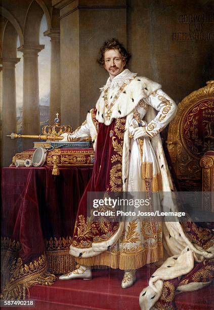 Portrait of Ludwig I of Bavaria in Coronation Robes. Painting by Joseph Karl Stieler , 1826. 1,44 x 2,71 m. Neue Pinakothek, Munich, Germany