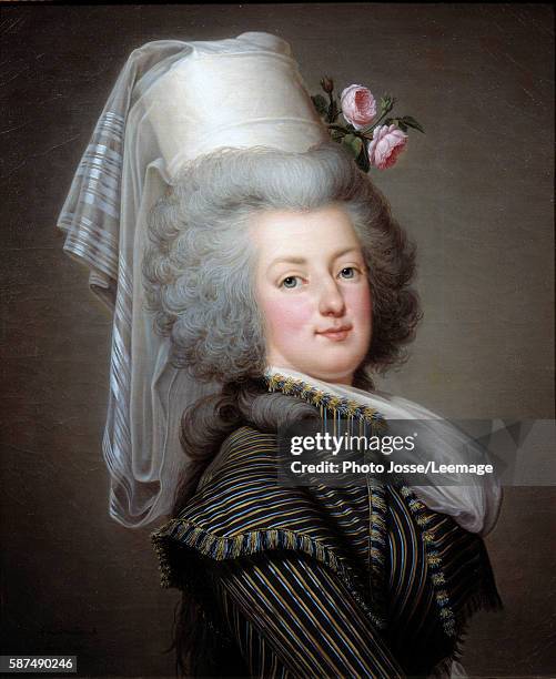 Portrait of Marie Antoinette, Queen of France , in hunting costume - Painting by the Swedish painter, Adolf Wertmuller , 1788 - Oil on canvas - 0,65...