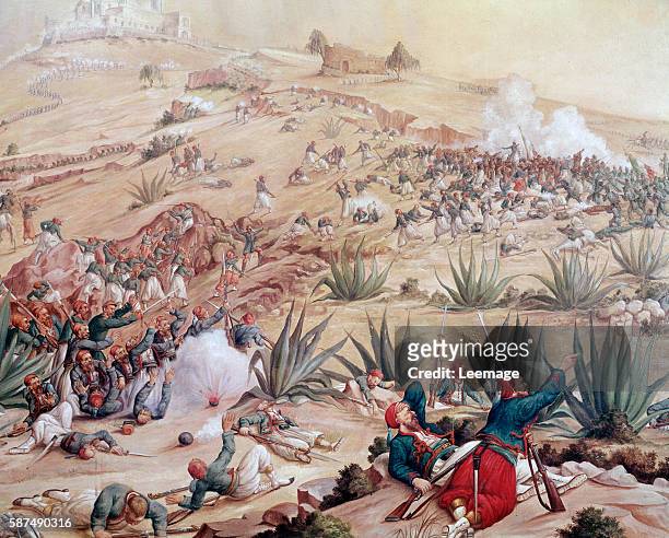 The Battle of Puebla took place on 5 May 1862 near the city of Puebla during the French intervention in Mexico - Detail of painting of Patricio Ramos...
