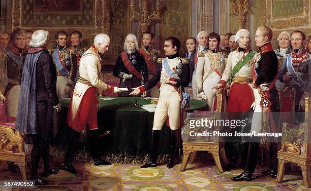 Erfurt meeting , from 27 September to 14 October 1808 : Napoleon I receiving Baron Vincent, an Austrian ambassador of Emperor of Austria. In the...