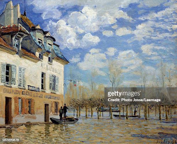 Boat in the flood at Port Marly . Painting by Alfred Sisley 1876. 0,5 x 0,61 m. Orsay Museum, Paris