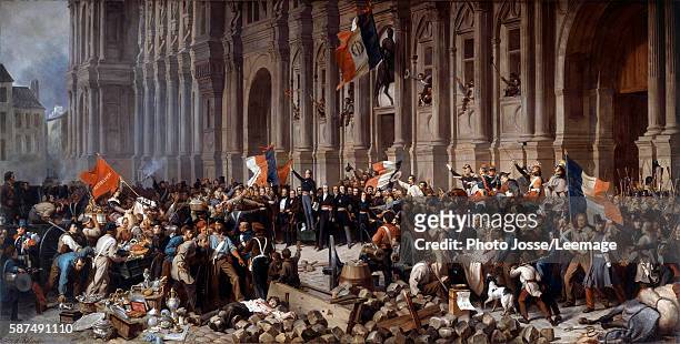 Alphonse de Lamartine rejecting the red flag at the Hotel-de-Ville of Paris, 25 February 1848. Painting by Henri Felix Philippoteaux . Petit Palais...