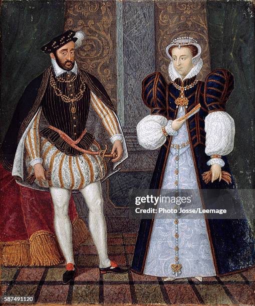 Portraits of Henry II and Catherine de Medicis , King and Queen of France. Anonymous French painting, 16th century. Castle Museum, Anet, France