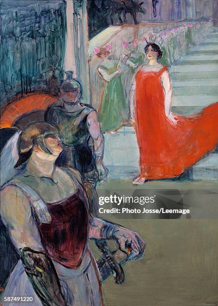 Messalina descending the staircase with extras of the Opera, Isidore de Lara's opera Messaline". Painting by Henri de Toulouse-Lautrec , 20th...